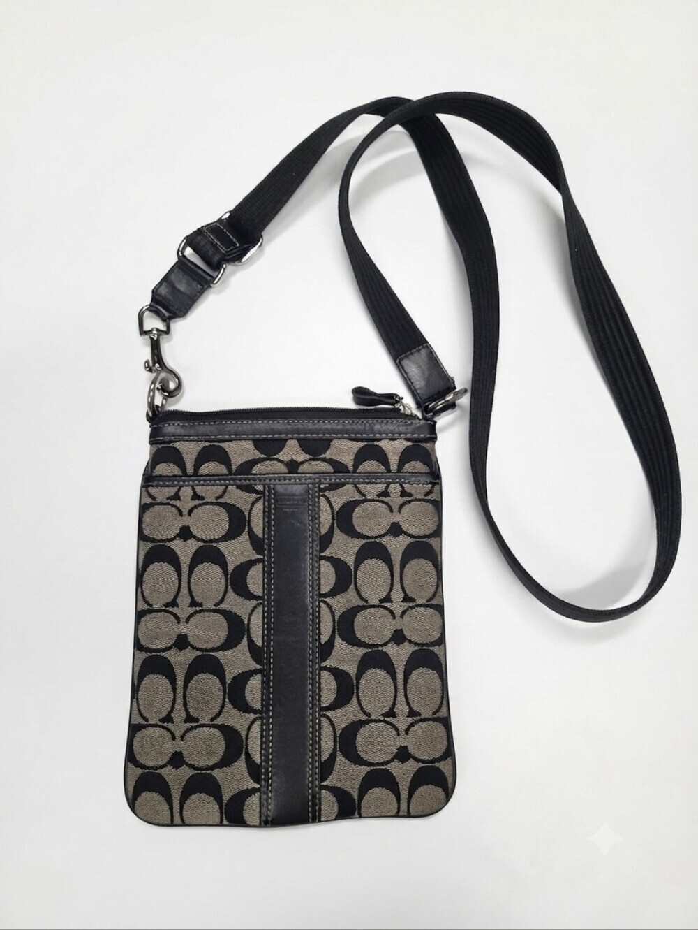 Vintage Y2K COACH Black Signature North South Cross Body HandBag Swingpack